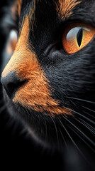 Wall Mural - Close-up of calico or tortoiseshell cat fur texture, showcasing the intricate patterns and vibrant colors of pet hair, symbolizing comfort, warmth, and the beauty of natural animal coats.

