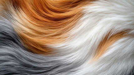 Wall Mural - Close-up of calico or tortoiseshell cat fur texture, showcasing the intricate patterns and vibrant colors of pet hair, symbolizing comfort, warmth, and the beauty of natural animal coats.


