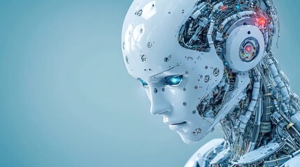 Close-up of a Futuristic Robot Head: Artificial Intelligence and Technological Advancement