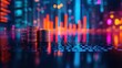 © arsyi_06 - Stacks of coins with city skyline reflecting neon lights