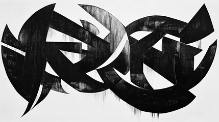 Wall Mural - abstract black and white graphic design with intersecting circular shapes.