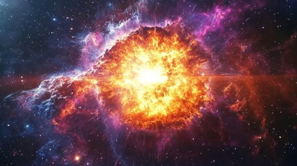 Wall Mural - celestial nebula with vibrant energy burst, colorful cosmic clouds and stellar formation, deep space