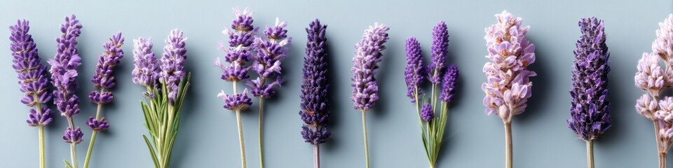 Poster - Lavender Spectrum Minimalist Botanical Showcasing Aromatic Plant Diversity for Wellness Branding, Design, and Holistic Product Development