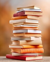 Fototapete - Mindful Learning Essentials Vertical Book Tower Symbolizing Knowledge Architecture, Intellectual Growth and Contemporary Educational Design Strategies