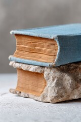 Poster - Vintage Literature Revival Nostalgic Blue-Bound Hardcover with Aged Patina - Timeless Knowledge Preservation for Academic and Creative Storytelling Enthusiasts