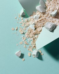 Poster - Minimalist Nutritional Flatlay Artisan Grain Flakes with Contemporary Geometric Styling - Wellness-Focused Food for Clean Eating Branding
