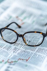 Aufkleber - Minimalist Financial Intelligence Vintage Tortoiseshell Eyewear on Economic Newspaper - Modern Investors Analytical Insight and Digital Age Market Research