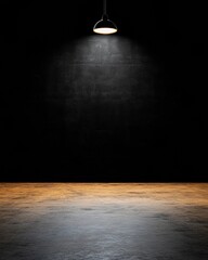 Poster - Minimalist Industrial Spotlight Dark Concrete and Wooden Floor Ambiance - Moody Visual Storytelling for Creative Professional Branding and Atmospheric Content Design