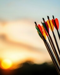 Poster - Sunset Precision Aesthetic Archery Performance Visualization - Minimalist Goal Achievement Metaphor for Digital Wellness and Personal Empowerment Strategies
