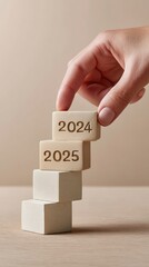Aufkleber - Navigating Financial Horizons Minimalist Wooden Block Strategy for Strategic Planning, Future Investment, and 2024-2025 Economic Transition Visualization