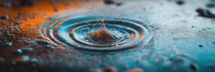 Aufkleber - Fluid Dynamics Visualization Cinematic Macro Water Drop Impact with Vibrant Copper and Teal Texture - Cutting-Edge Data Flow and Scientific Innovation