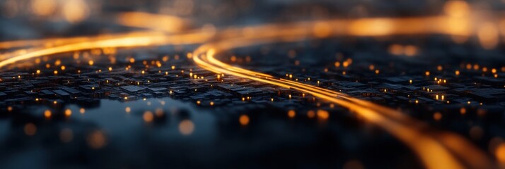 Fototapete - Quantum Digital Flow Luminescent Network Pathways Revealing Cutting-Edge Connectivity in Cybernetic Infrastructure - Next-Gen Tech Visualization