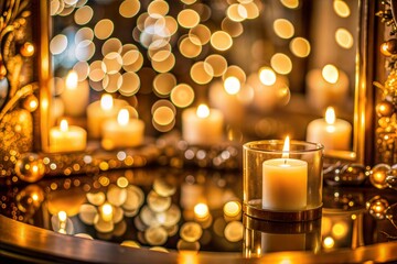 Canvas Print - candles on reflective surface with warm glow and mirror texture