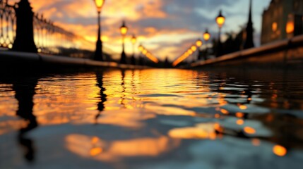 Aufkleber - Ethereal Urban Reflections Cinematic Sunset Cityscape with Golden Light Waves - Innovative Visual Storytelling for Digital Marketing and Immersive Experience Design