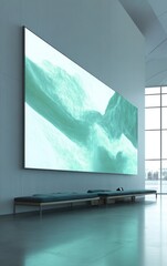 Poster - Immersive Digital Wellness Sanctuary Minimalist Aqua Art Installation Transforming Architectural Space with Tranquil Biophilic Large-Scale Visual Experience