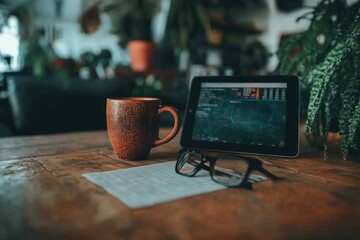Poster - Data-Driven Hustle Modern Productivity Aesthetic with Rustic Workspace, Digital Analytics and Mindful Performance Tech Ecosystem