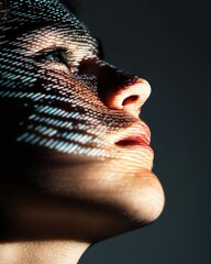 Fototapete - Digital Metamorphosis Immersive AI-Driven Visualization of Human Consciousness - Cutting-Edge Neurotech Portrait Exploring Sensory Projection and Identity Transformation