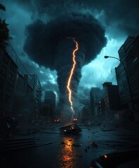 Poster - Climate Crisis Visualization Apocalyptic Urban Storm - Immersive Climate Change Communication for Digital Media and Environmental Awareness Campaigns