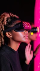 Poster - Next-Gen Digital Immersion Gen Z VR Experience with Neon-Fueled Mixed Reality Tech - Cutting-Edge Wearable Innovation for Immersive Content Creators