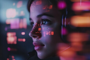 Aufkleber - Cybernetic Future Persona Immersive AI Interaction with Holographic Data Visualization - Next-Gen Digital Transformation and Intelligent User Experience Design