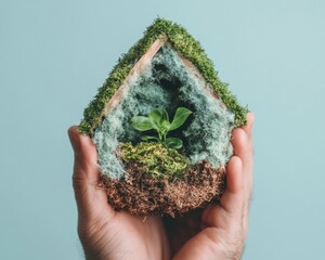 Poster - Eco-Conscious Living Miniature Green Home Model Symbolizing Sustainable Urban Development and Regenerative Architecture Innovation