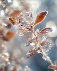 Poster - Crystalline Nature Macro Frost Transformation - Ephemeral Winter Elegance in Scientific Botanical for Climate Resilience and Environmental Design