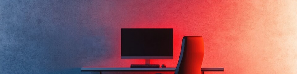 Poster - Cyberpunk Gaming Sanctuary Minimalist High-Performance Workstation with Immersive RGB Gradient Lighting - Next-Gen Digital Entertainment Workspace