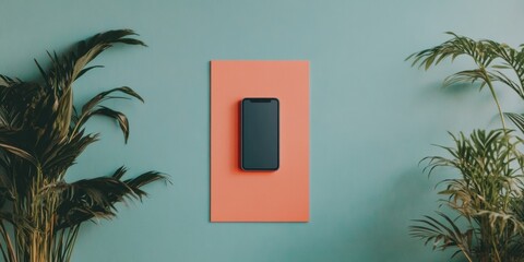 Aufkleber - Minimalist Digital Canvas Sleek Smartphone Mockup in Biophilic Design Setting - Urban Tech Aesthetic for Creative Content Marketing Strategies
