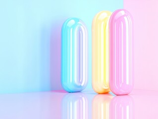 Fototapete - Soft Pastel Digital Capsules Minimalist Exploring Chromatic Design Trends in Tech Innovation and Wellness Visualization