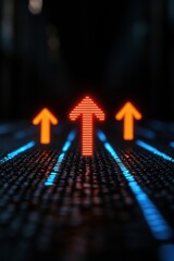 Leinwandbilder - Futuristic Investment Performance Dynamic Digital Growth Visualization with Illuminated Upward Arrows - Next-Gen Financial Analytics and Market Momentum Insights