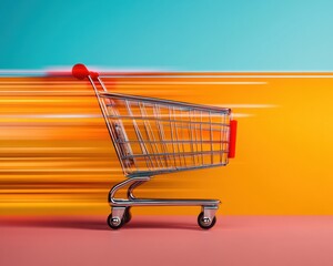 Aufkleber - Hyper-Velocity E-Commerce Dynamics Next-Gen Retail Acceleration Visualization with Minimalist Shopping Cart Design and Digital Transformation Impact