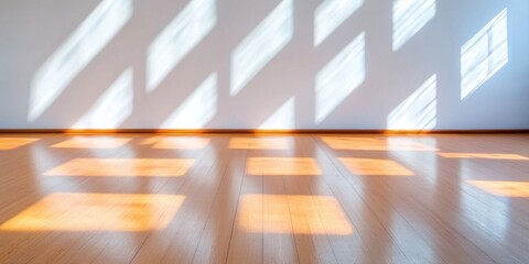 Aufkleber - Minimalist Light Choreography Architectural Wooden Floor with Dynamic Sunlight Projection - Immersive Design Visualization for Spatial Innovation and Creative Environments