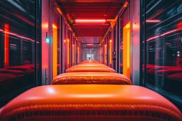 Aufkleber - Cyberpunk Logistics Futuristic Automated Warehouse Corridor with High-Intensity LED Lighting, Revealing Next-Generation Industrial Design and Smart Transportation Infrastructure