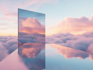 Aufkleber - Transcendent Digital Dreamscape Reflective Architectural Surrealism Exploring Liminal Spaces, Metaverse Design, and Immersive Conceptual Visualization