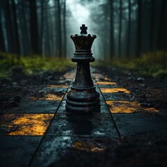 Poster - Mystical Strategic Decision-Making Cinematic Chess Queen on Ethereal Forest Path - Immersive Leadership Visualization for Competitive Intelligence