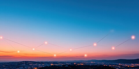 Fototapete - Smart City Evolution Decentralized Network Visualization of Urban Connectivity - Illuminating Next-Gen Digital Infrastructure with AI-Powered Aerial Mapping Technology