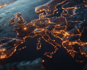 Aufkleber - Luminous Geopolitical Mapping Advanced Data Visualization of European Economic Networks with Hyper-Connected Digital Connectivity Insights