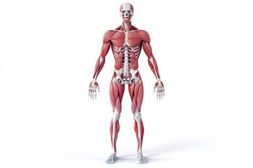 Aufkleber - Detailed medical skeleton illustration with overlaid muscle structure on clean white background