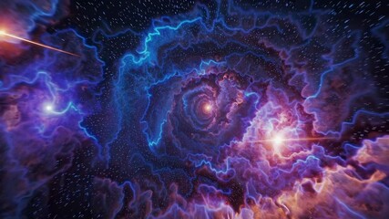 Wall Mural - a mesmerizing video of a cosmic spiral galaxy with vibrant blue and purple hues, captured from a dyn