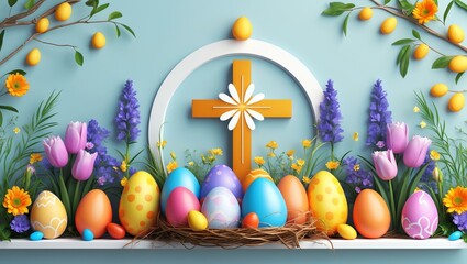 Wall Mural - Religious Easter sunday themed background illustration concept