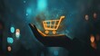 © Mitchell - Online shopping concept digital shopping cart on hand e commerce retail business technology future