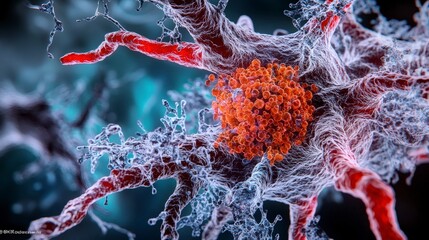 Leinwandbilder - Scientific imagery of human cells exploring cellular structures through a microscopic laboratory perspective