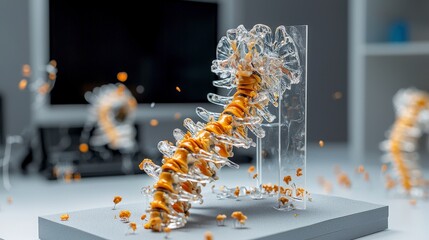 Poster - Intricate human spine model display science lab 3d render modern environment close-up view educational concept