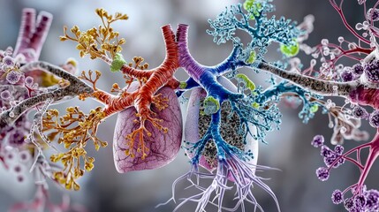 Poster - Scientific environment detailed digital illustration of the human respiratory system close-up perspective