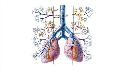 Fototapete - Detailed illustration of the human respiratory system in a scientific environment for educational purposes