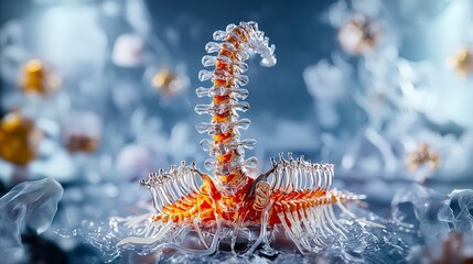 Poster - Intricate transparent spine structure underwater lab 3d model bioluminescent environment close perspective artistry
