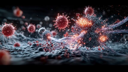 Fototapete - Futuristic cell regeneration action in micro environment science visuals close-up exploration of cellular dynamics