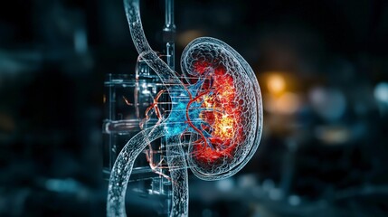 Poster - Dynamic visualization of human kidney anatomy medical lab 3d render scientific analysis macro viewpoint