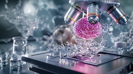 Poster - Microscopic exploration of human cell structure in a high-tech laboratory environment close-up scientific imaging