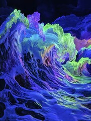 Wall Mural - abstract colorful wave illustration with blue purple and green hues against dark background.